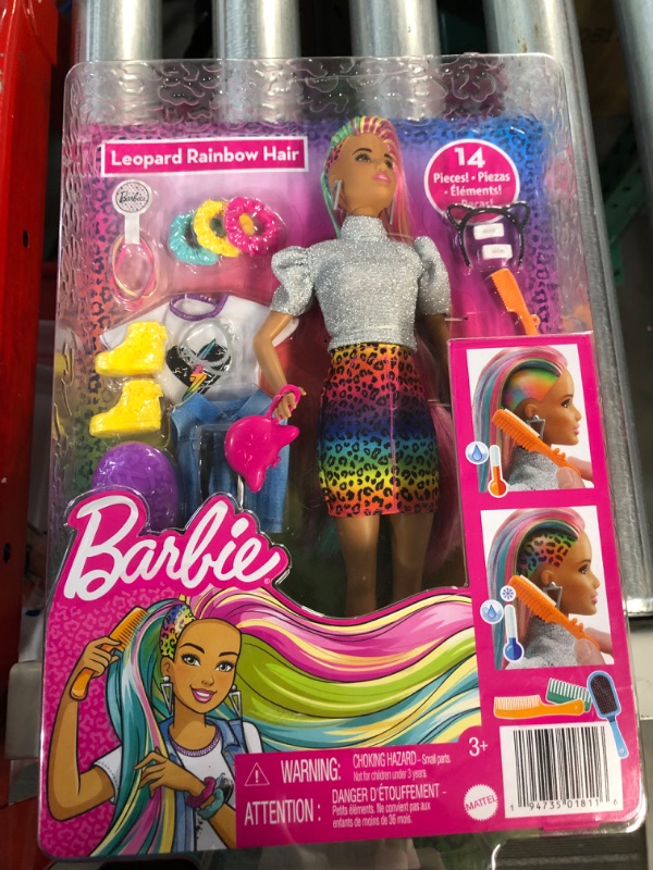 Photo 2 of Barbie Leopard Rainbow Hair Doll - Silver Top  **NEW**