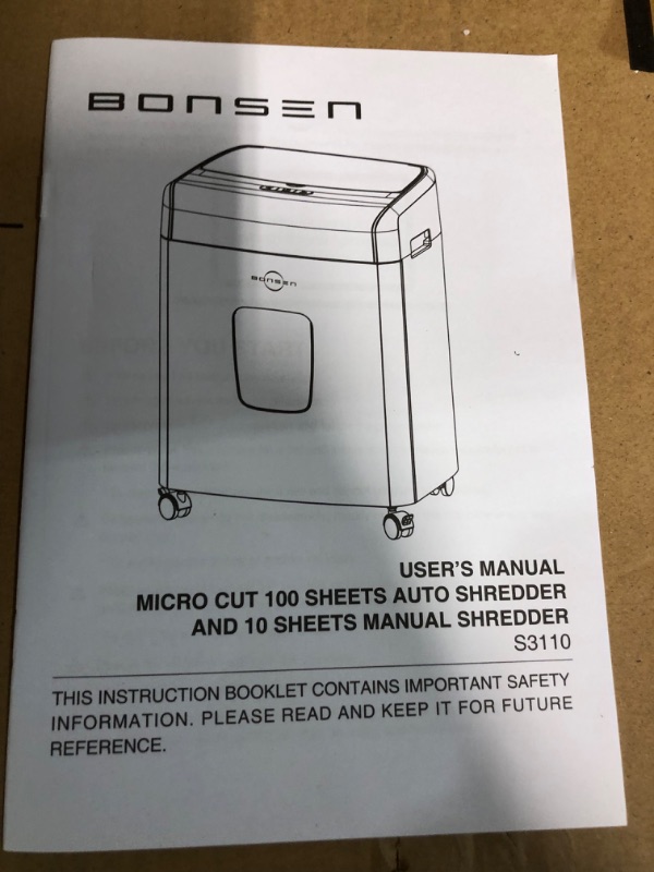 Photo 2 of BONSEN 100-Sheet Auto Feed Paper Shredder High Security Micro Cut Shredders 6-Gallon Bin (S3110) 100-Sheet Autofeed