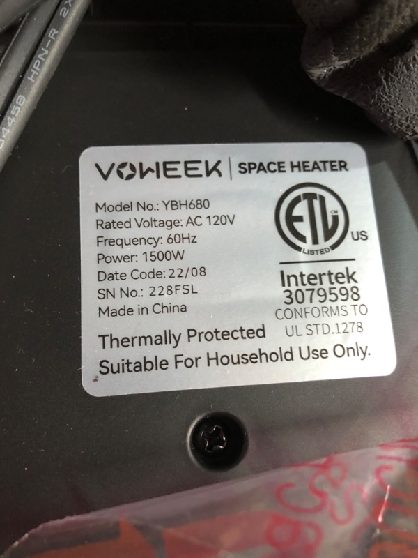 Photo 2 of 24" Space Heater, Voweek 1500W PTC Fast Heating Ceramic Heater  90° Oscillating Black