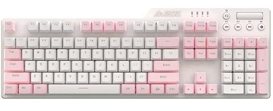 Photo 1 of AK35I Hot-Swappable Wired Full-Size Mechanical Gaming Keyboard with Blue Switches, Pink-White Matching