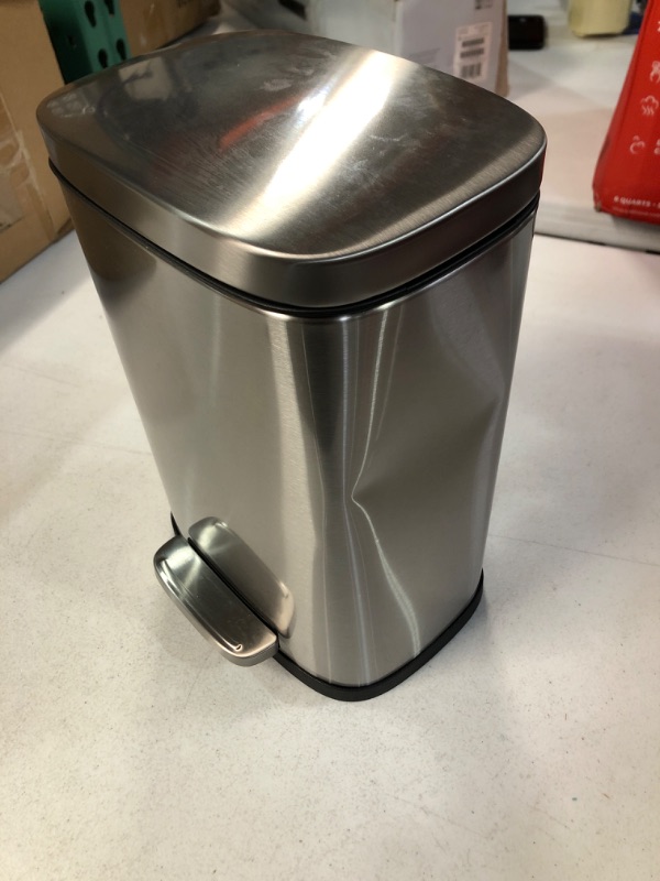 Photo 2 of Amazon Basics 5 Liter / 1.3 Gallon Soft-Close, Smudge Resistant Trash Can with Foot Pedal 