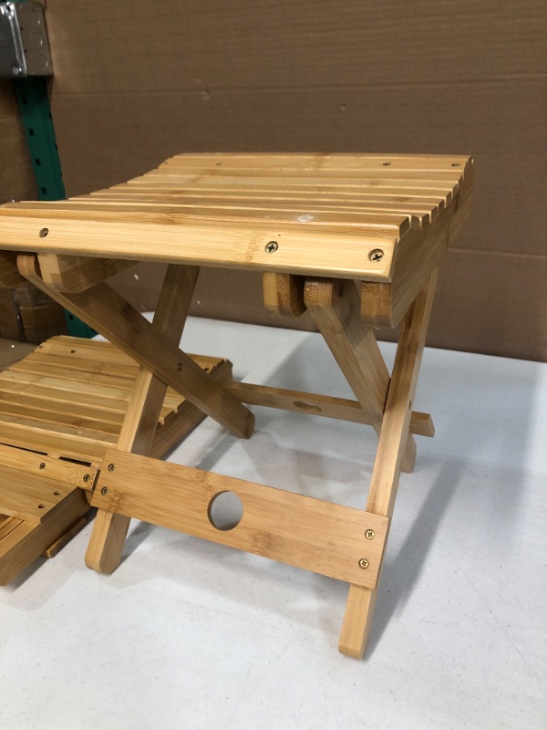 Photo 1 of 2 PCS - Basic Fundamentals Portable Folding Bamboo Stool - (11.25”x11”x12”)