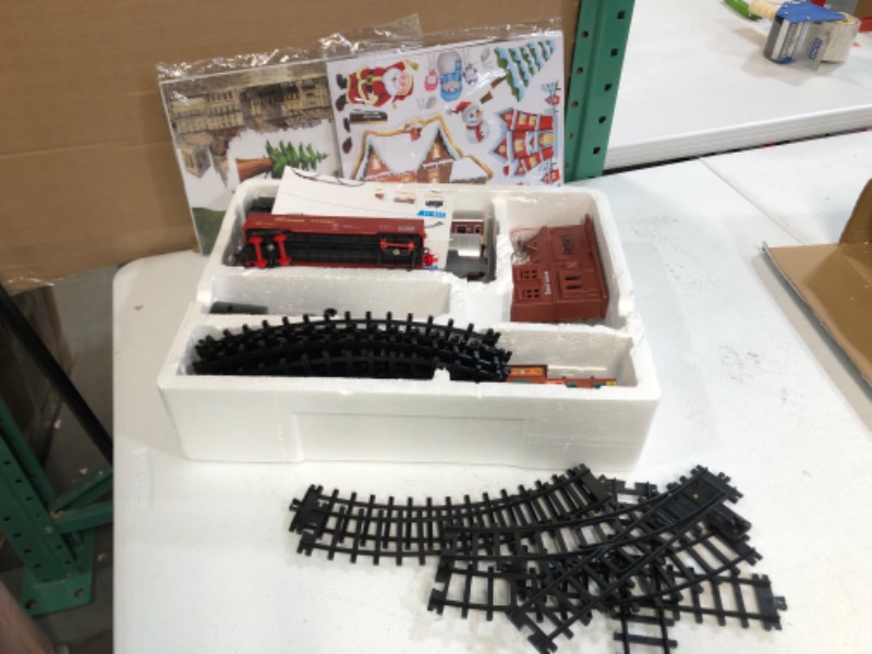 Photo 3 of Electric Classical Train Set with Steam Locomotive Engine, Cargo Car and Long Track, Battery Power Play Set w/ Smoke, Light and Sounds Black