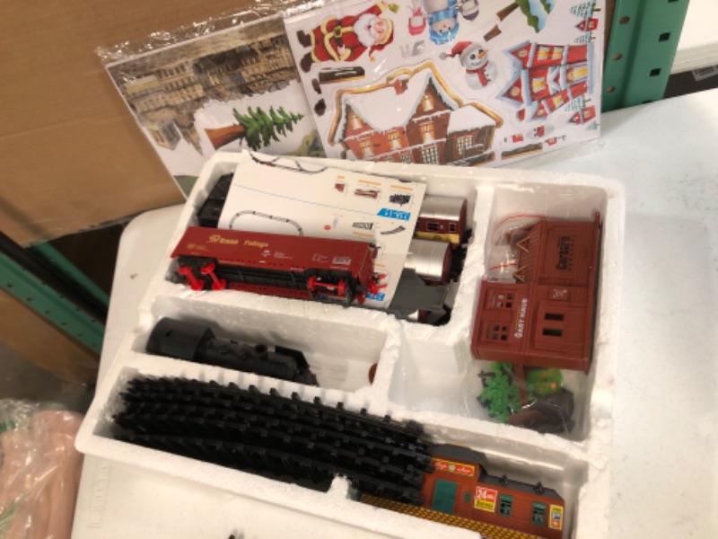 Photo 2 of Electric Classical Train Set with Steam Locomotive Engine, Cargo Car and Long Track, Battery Power Play Set w/ Smoke, Light and Sounds Black