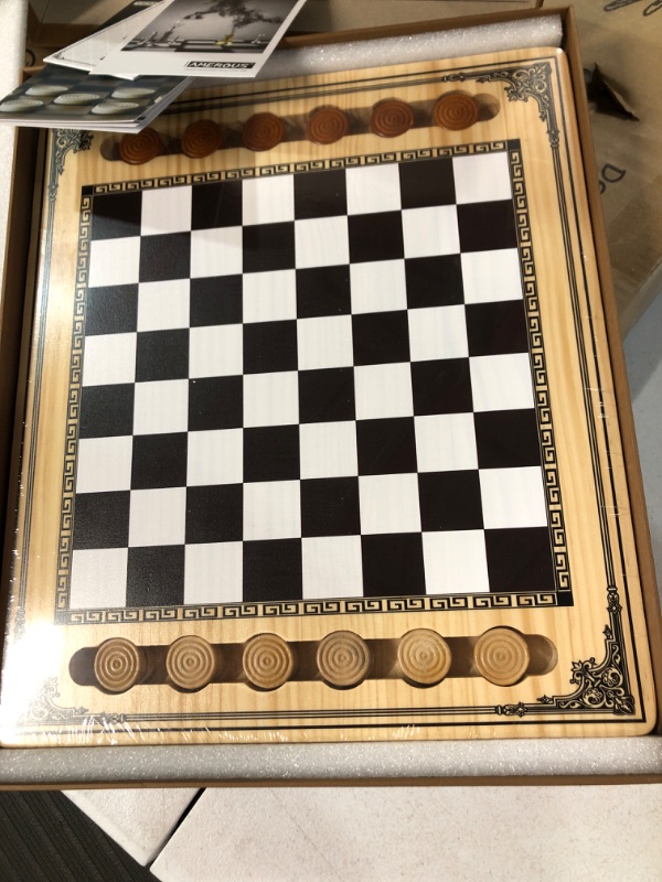 Photo 2 of AMEROUS Wooden Checkers Set, Checkers Board Game with Storage Grooves - 24 Checkers Pieces - Gift Box Packed, Classic Board Games for Kids, Adults, Great for Travel, Game Night, BBQ, Parties, Events