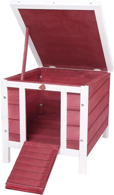 Photo 1 of  Small Wooden Rabbit Hutch Bunny Cage Guinea Pig House Dog Cage with Openable & Waterproof Roof, Red
