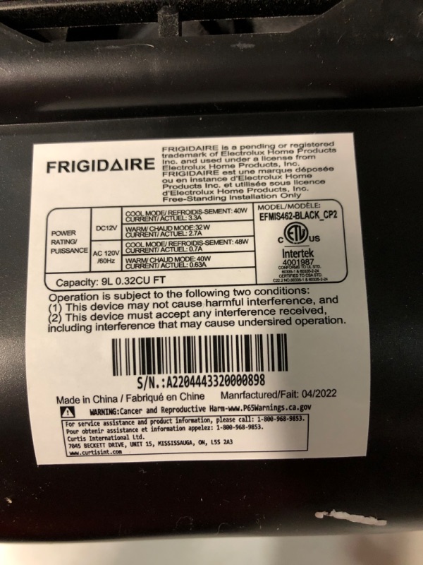 Photo 4 of *** USED MISSING POWER CORD ** FRIGIDAIRE EFMIS462-BLACK 12 Can Retro Mini Portable Personal Fridge/Cooler for Home, Office or Dorm, Black BLACK Cooler