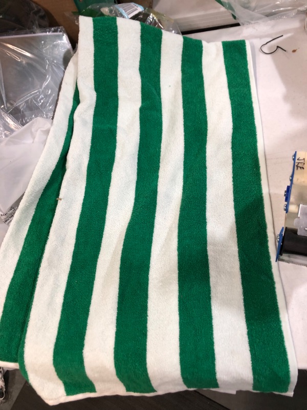 Photo 2 of American Soft Linen Beach Towel, Cabana Striped 100% Cotton Pool Towels, 30x60 in Oversized Beach Towels, Soft Absorbent Sand Free Swim Towels, Moss Green