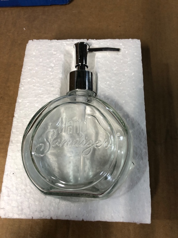 Photo 2 of  12.5 Oz 6" Clear Embossed Glass Hand Sanitizer Dispenser 