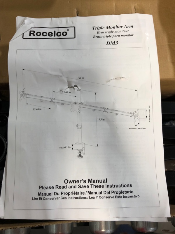 Photo 2 of [USED] Rocelco Premium Triple Monitor Desk Mount 