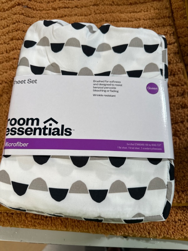 Photo 1 of Room, essentials, microfiber, brushed for softness and designed to resist, benzoyl, peroxide, bleaching, or fading, wrinkle resistant queen set