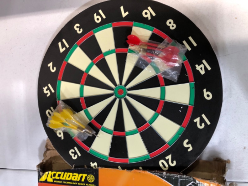 Photo 2 of Accudart 2-in-1 Starlite Quality-Bound Paper Dartboard Game Set with Six Included Brass Darts , Black