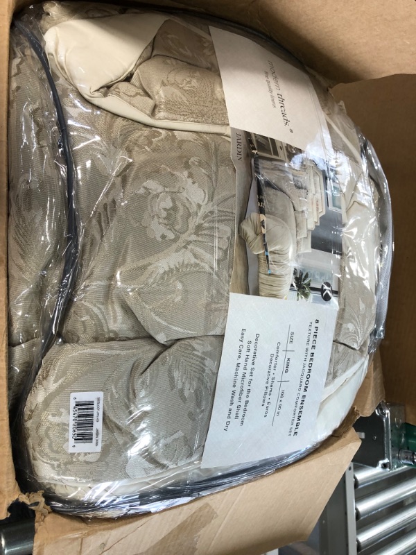 Photo 3 of [USED] Amrapur Overseas 8-Piece Jacquard Verona Comforter Set, Tan, King