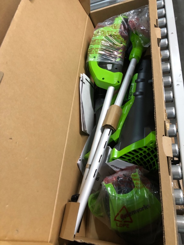 Photo 2 of Greenworks 40V Cordless String Trimmer and Leaf Blower Combo Kit, 2.0Ah Battery and Charger Included 12" Trimmer + Blower (2.0Ah)