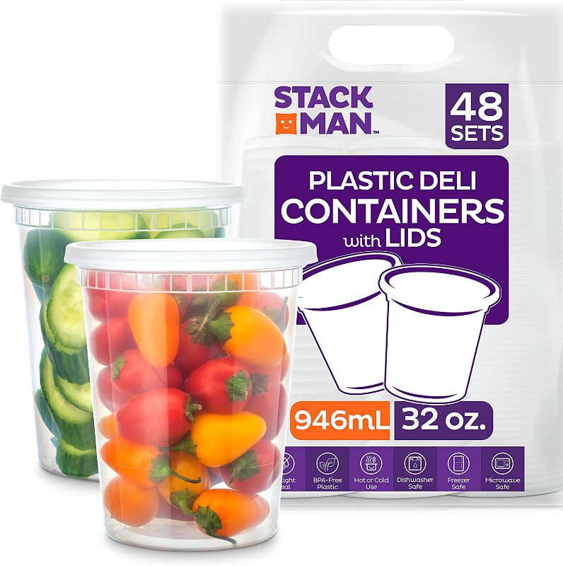 Photo 1 of [48 Sets -32 oz.] Plastic Deli Food Storage Containers with Airtight Lids - Soup Containers with Lids