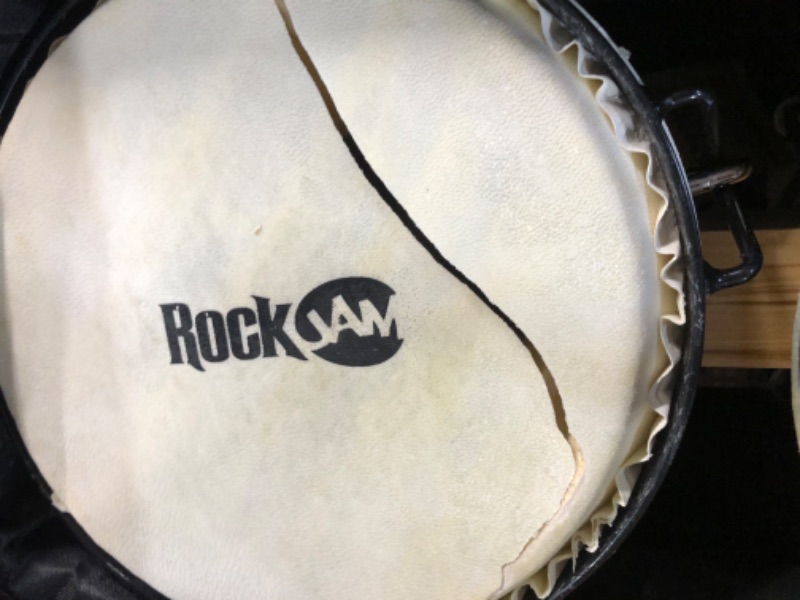 Photo 2 of *SEE NOTES* RockJam 7" and 8" Bongo Drum Set with Padded Bag and Tuning Key, Natural Beige