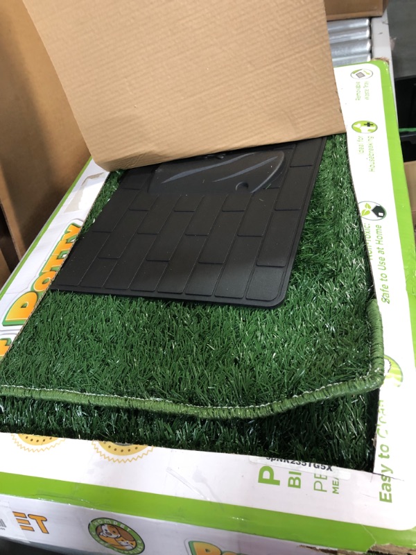 Photo 2 of *NEW* Hompet Dog Potty for Indoor or Porch, 2 Pcs Artificial Grass Training Pads with Pee Baffle, Reusable Dog Grass Pad with Tray, Alternative to Puppy Pads, 30” x 20”+2 PCS Replacement Grass Pads