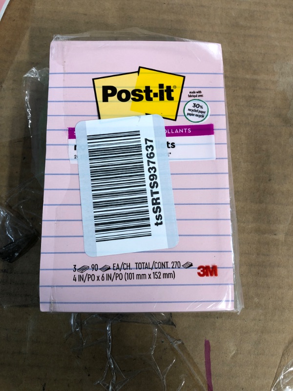 Photo 2 of Post-it Super Sticky Recycled Notes, Bali Colors, Lined - 3 pack, 90 sheets each