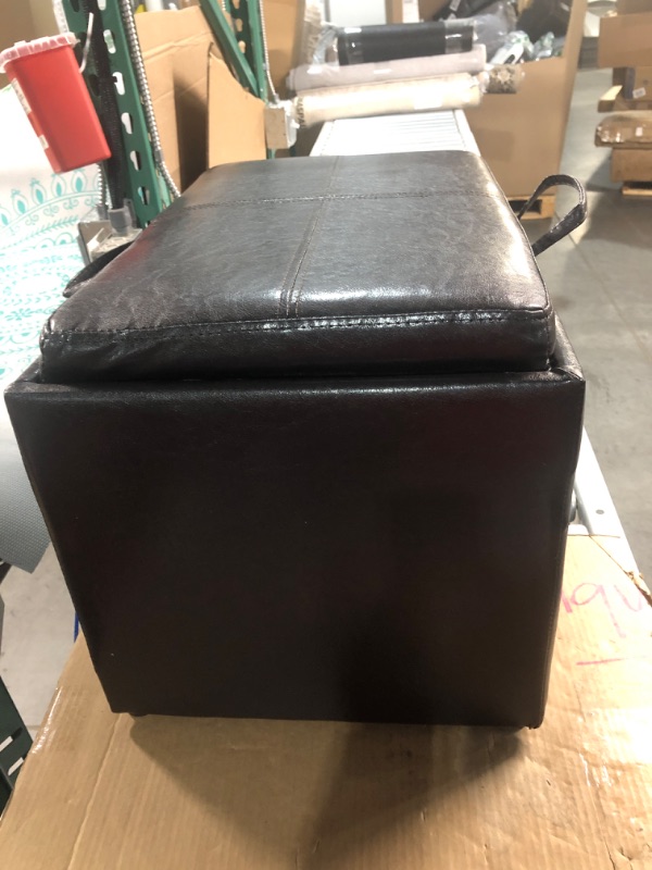 Photo 2 of -USED(SEE PICTURES)-Convenience Concepts Designs4Comfort Accent Storage Ottoman with Reversible Tray, Espresso Faux Leather