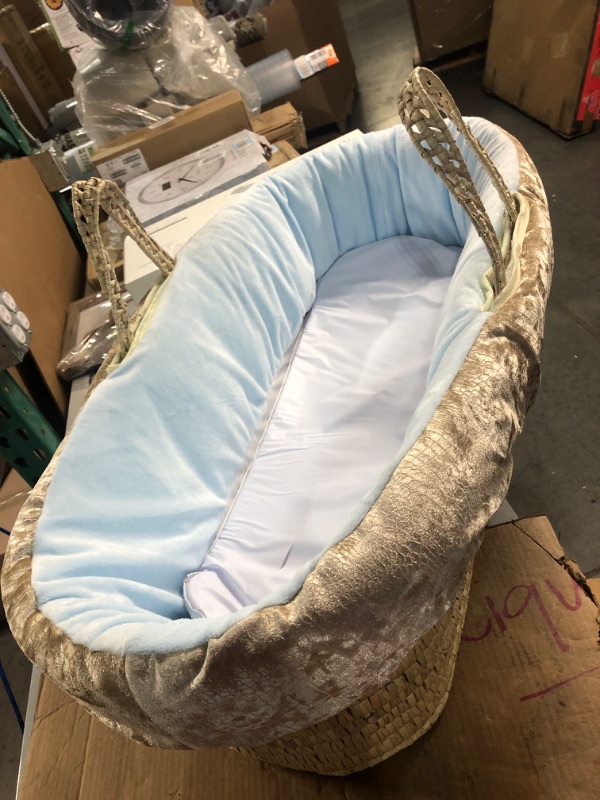 Photo 2 of Baby Doll Bedding Croco Minky Moses Basket, Ivory/Blue