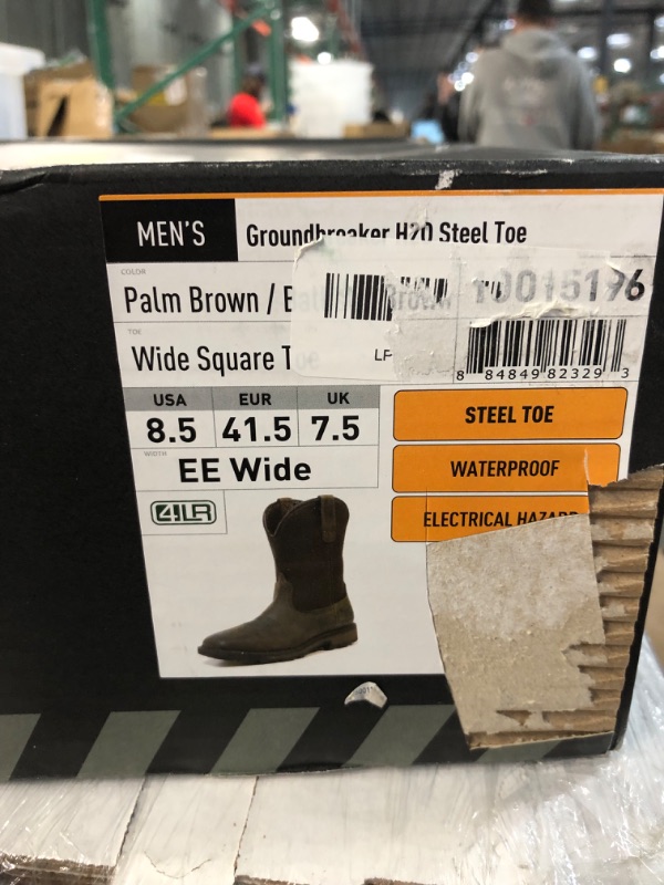 Photo 3 of Ariat Groundbreaker Wide Square Toe Waterproof Steel Toe Work Boots - Men’s Leather Country Work Boot 8.5 Wide Palm Brown/Ballistic Brown