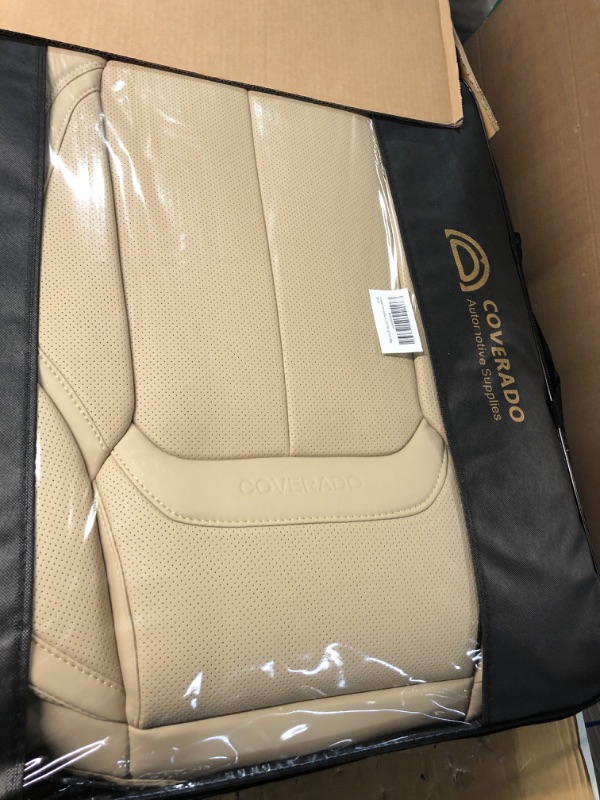 Photo 2 of Coverado Front and Rear Seat Covers 5 Pieces, Waterproof Nappa Leather Car Seat Protectors Full Set, Universal Auto Interior Fit for Most Sedans SUV Pick-up Truck, Beige Beige FullSet