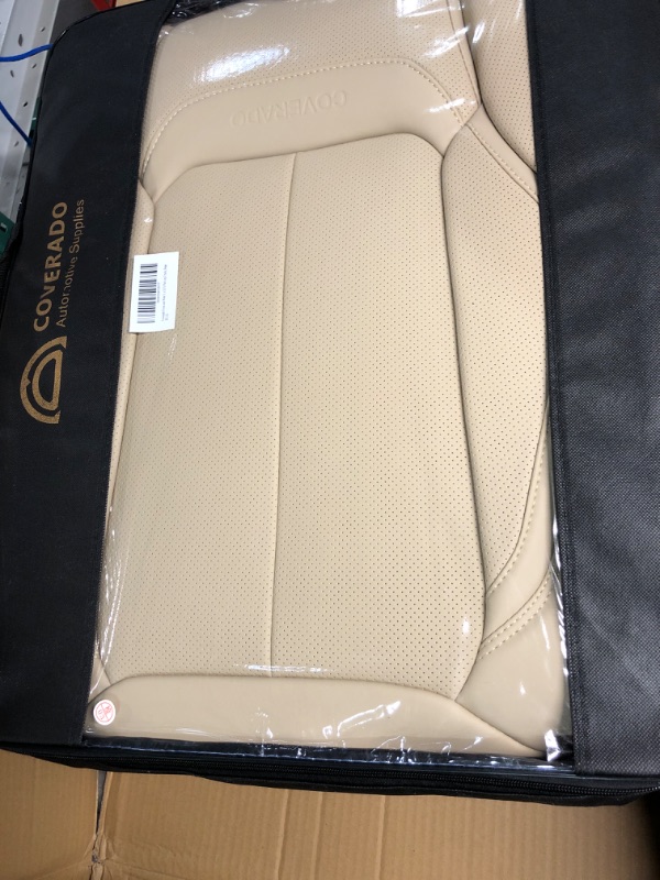 Photo 3 of Coverado Front and Rear Seat Covers 5 Pieces, Waterproof Nappa Leather Car Seat Protectors Full Set, Universal Auto Interior Fit for Most Sedans SUV Pick-up Truck, Beige Beige FullSet