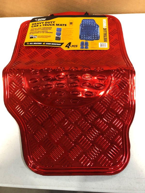 Photo 1 of BDK Universal Fit 4-Piece Metallic Design Car Floor Mat - (Red) 4-Piece Red