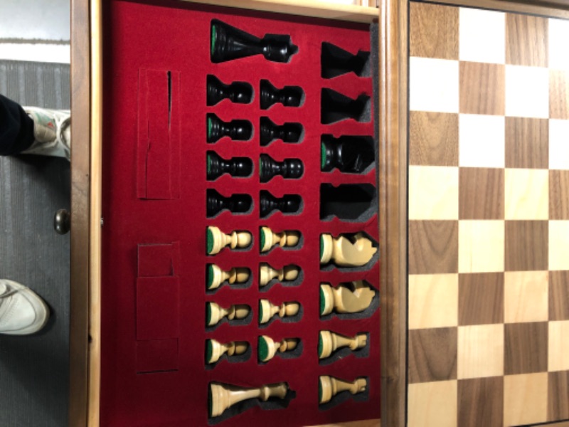 Photo 3 of A&A 15 inch Walnut Wooden Chess Sets w/ Storage Drawer / Triple Weighted Chess Pieces - 3.0 inch King Height/ Walnut Box 