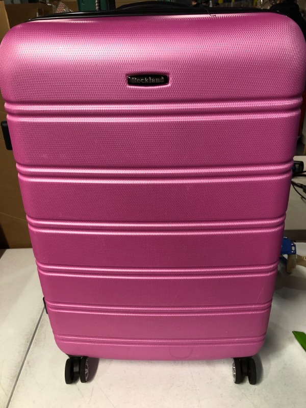 Photo 2 of **USED/SEE NOTES** Rockland Melbourne Hardside Expandable Spinner Wheel Luggage, Pink, Checked-Large 28-Inch 