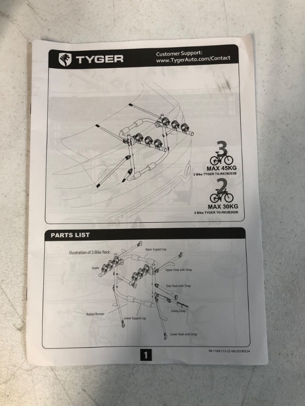 Photo 3 of **USED/SEE NOTES** Tyger Auto TG-RK2B202B Deluxe Black 2-Bike Trunk Mount 