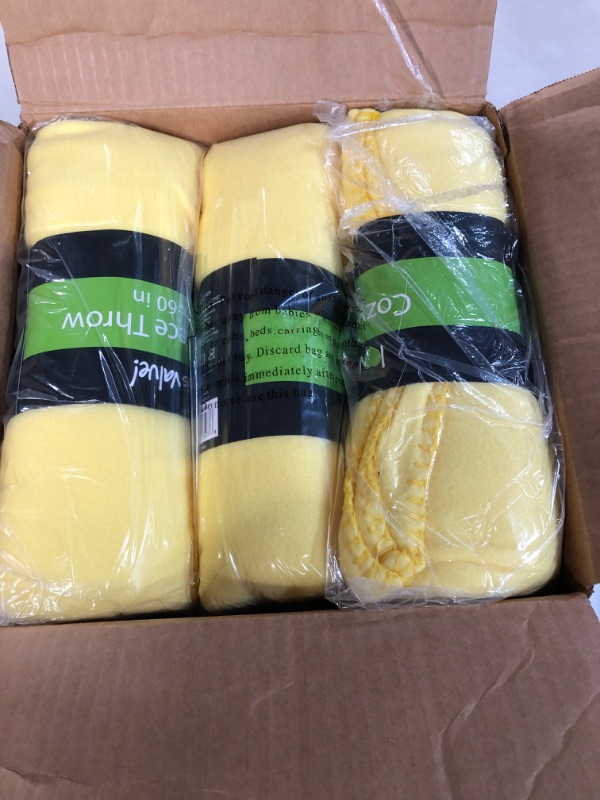 Photo 3 of **NEW** 12 Pack Wholesale Soft Comfy Fleece Blankets - 60" x 50" Cozy Throw Blankets (Yellow)