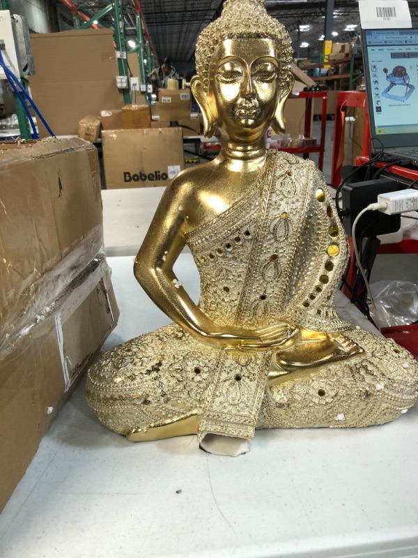 Photo 4 of **USED/SEE NOTES** Deco 79 Polystone Buddha Meditating Carved Sculpture Gold 14"L x 9"W x 20"H Gold