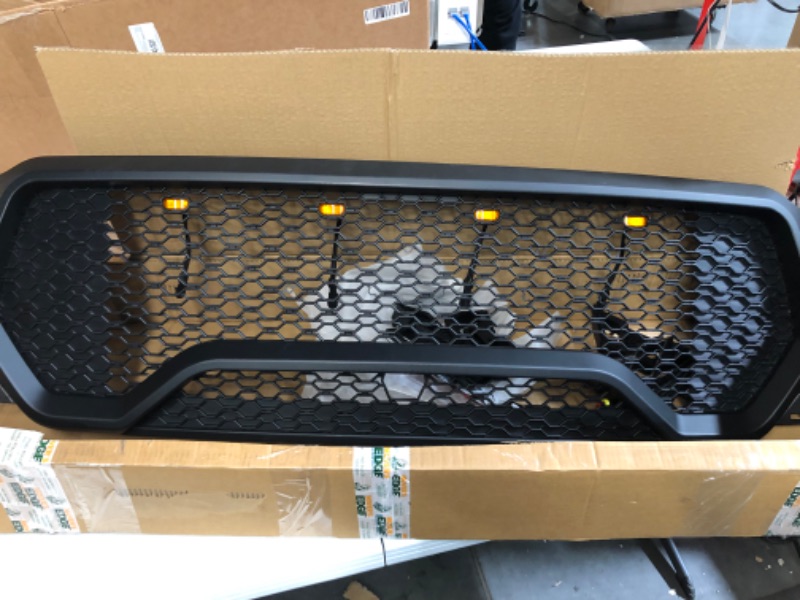 Photo 3 of SNA Front Grill Compatible for 2019-2022 RAM 1500 with LED Honeycomb Upper Hood Grille