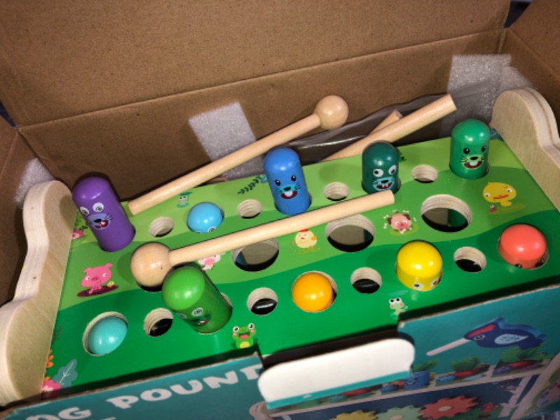 Photo 3 of 6 in 1 Wooden Montessori Toys for 1 Year Old Whack a Mole Game Hammering 