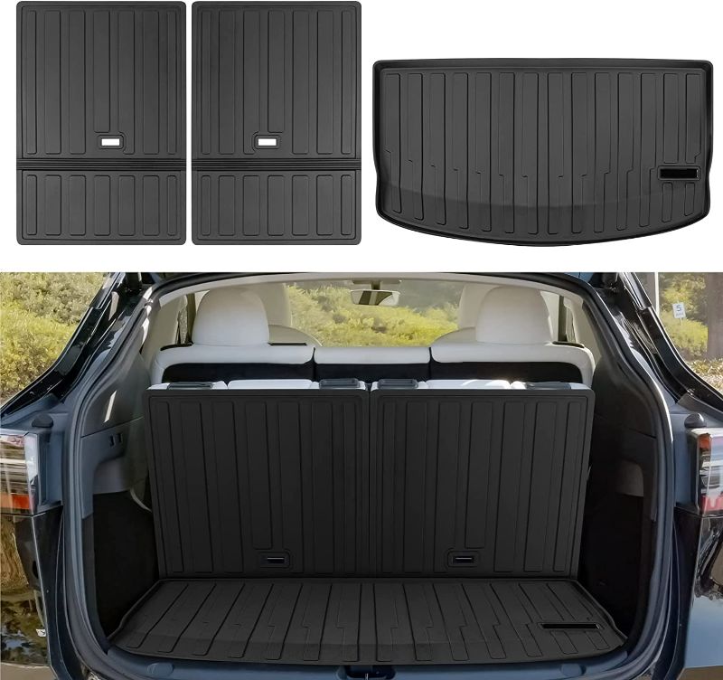 Photo 1 of BASENOR Tesla Model Y Rear Trunk Mat with Backrest Mats TPE Waterproof All-Weather Protect Cargo Liner for 7 Seat Model Y 2020 2021 2022 2023
