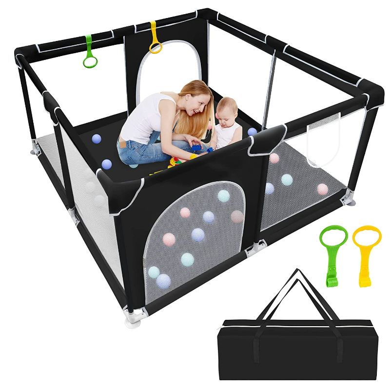 Photo 1 of Baby Playpen, Boohaab Playpen for Toddler, Baby Playard, Baby Fence Indoor & Outdoor Kids Activity Center with Anti-Slip Base, Sturdy Safety Playpen with Soft Breathable Mesh 50 x50 Inch, Black