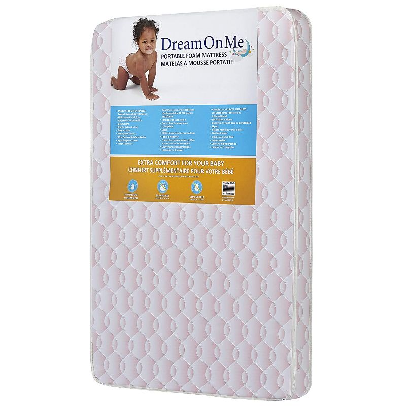 Photo 1 of Dream On Me Travel Lite Protable Min Play Yard Foam Mattress with Round Corner, Wave Pink, 3"