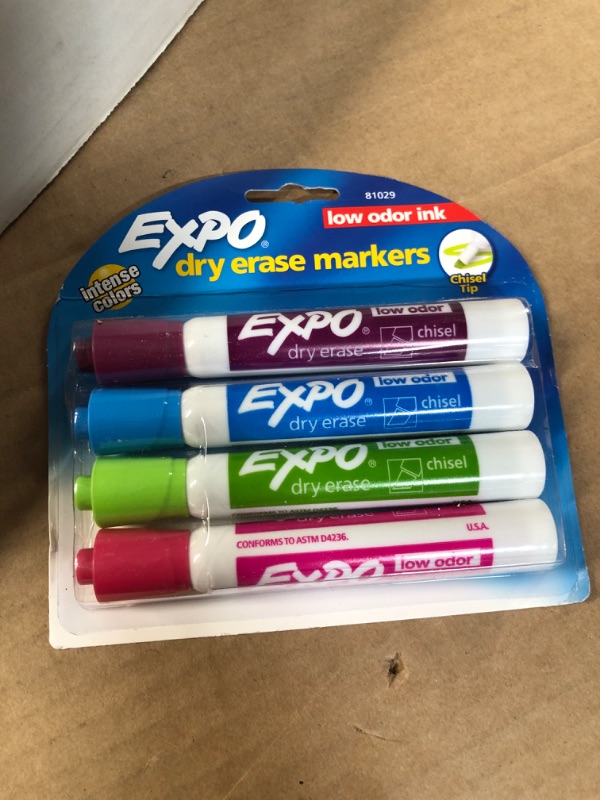 Photo 2 of Expo Dry Erase Markers, Chisel Tip, Assorted, 4/Pack (81029)