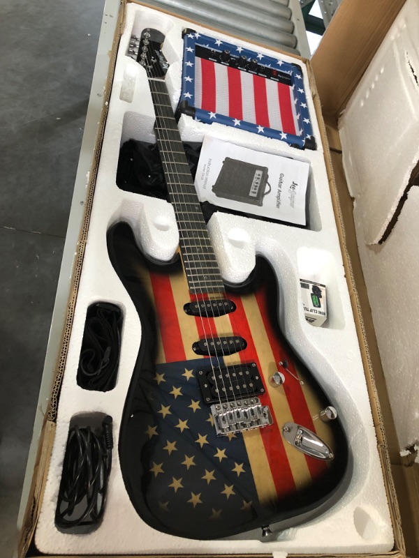 Photo 3 of **stock image for reference** Leo Jaymz 39 Inch Full Size Electric Guitar Kit Electric Guitar Beginner Kits - 20W Amplifier?Digital Tuner?Carring Bag?Shoulder Strap,Connecting Cable American flag