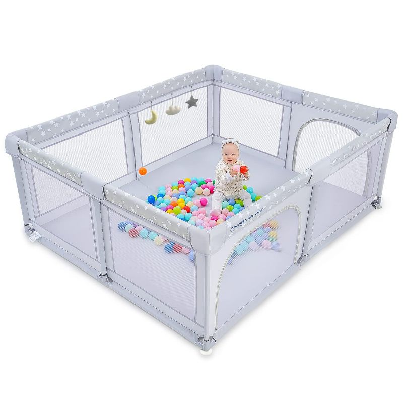 Photo 1 of Baby Playpen, ANGELBLISS Playpen for Babies and Toddlers, (Grey ?71 x 59 x 27 inches)
