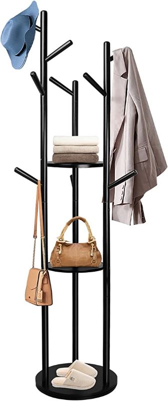Photo 1 of  Rotary Clothes Rack Stand with 3 Storage Shelves - Black