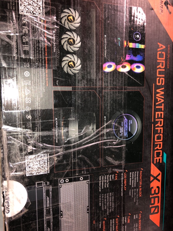 Photo 3 of **USED** AORUS WATERFORCE X 360 AIO Liquid CPU Cooler, Rotatable Circular LCD Display 