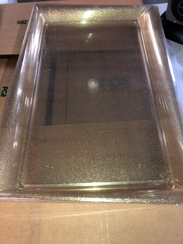 Photo 2 of  6 Pack Gold Glitter Plastic Serving Tray, 15" x 10" 