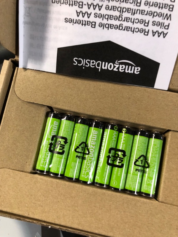Photo 1 of Amazon Basics 8-Pack AAA Performance 800 mAh Rechargeable Batteries, Pre-Charged, Recharge up to 1000x, 8 Count 1 Count (Pack of 8) Performance Batteries (800 mAH)