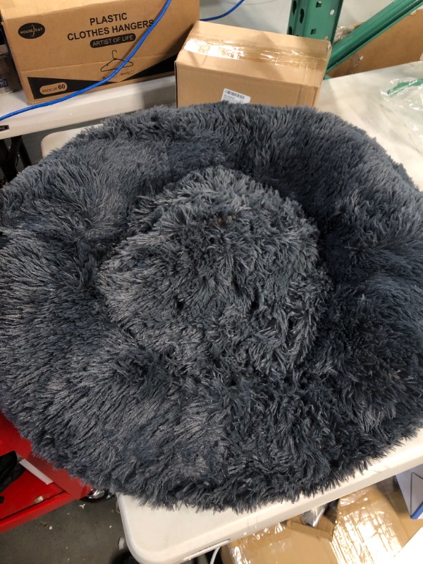 Photo 2 of JATEN Calming Dog Beds for Large Dogs with Blanket, Faux Fur Cat Beds Donut Cuddler, Comfy Self Warming Pet Bed Fits up to 55 lbs Pets, Dark Grey