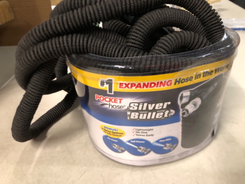 Photo 2 of Pocket Hose Silver Bullet 75 ft Turbo Shot Nozzle Multiple Spray Patterns Expandable Garden Hose 3/4 in Solid Aluminum Fittings Lead-Free Lightweight and No-Kink