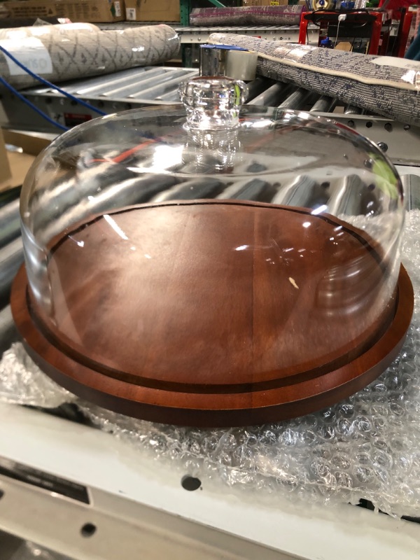 Photo 2 of *USED BUT LIKE NEW* Rotating Cake Stand with Dome,Wood Cake Stand with Turntable Base- Acrylic Lid