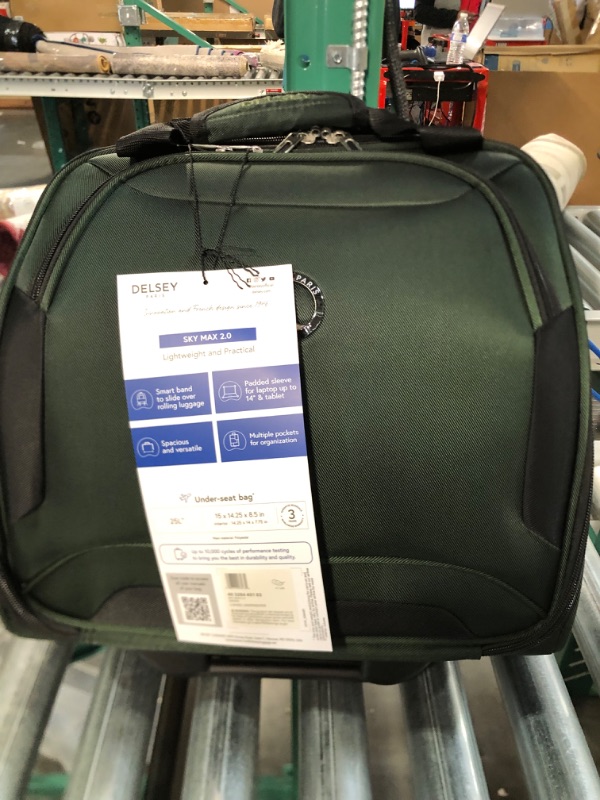 Photo 2 of *NEW* DELSEY Paris Sky Max 2.0 Softside Two Wheel Under Seat Luggage, Green, Carry-on 15 Inch 