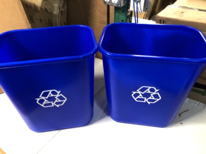 Photo 2 of AmazonCommercial 7 Gallon Commercial Office Wastebasket, Blue w/Recycle Logo, 2-Pack BLUE 7 GALLON 2 pack